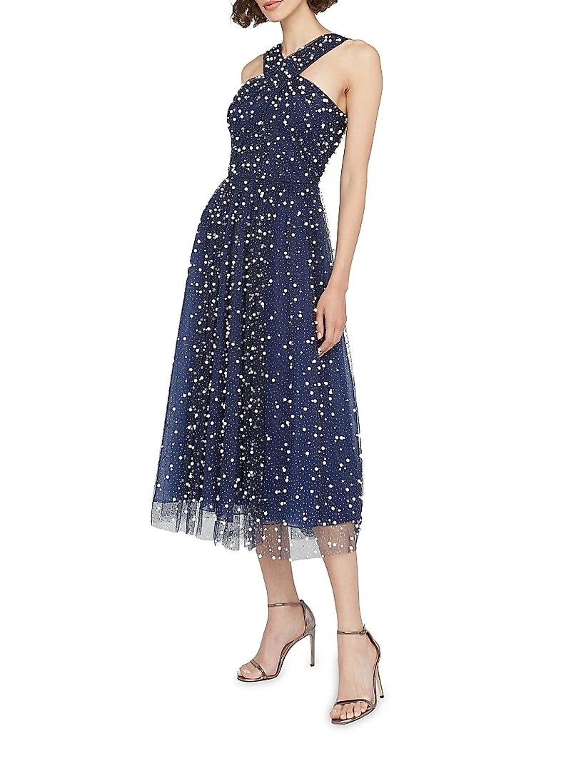 Tatiana Embellished Crisscross Halterneck Midi-Dress