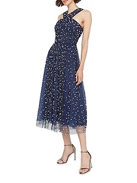 Tatiana Embellished Crisscross Halterneck Midi-Dress