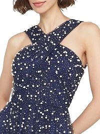 Tatiana Embellished Crisscross Halterneck Midi-Dress