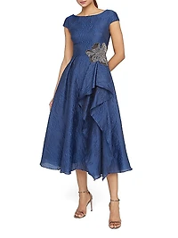 Caity Embellished Jacquard Boatneck Midi-Dress