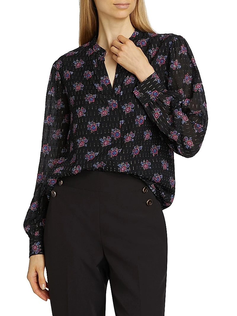 The Akari Floral Metallic Blouse