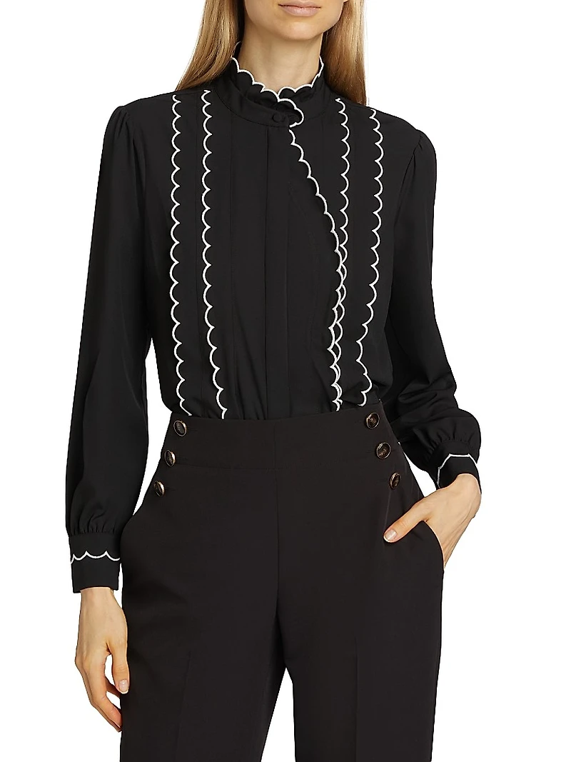 The Rae Scalloped-Trim Blouse