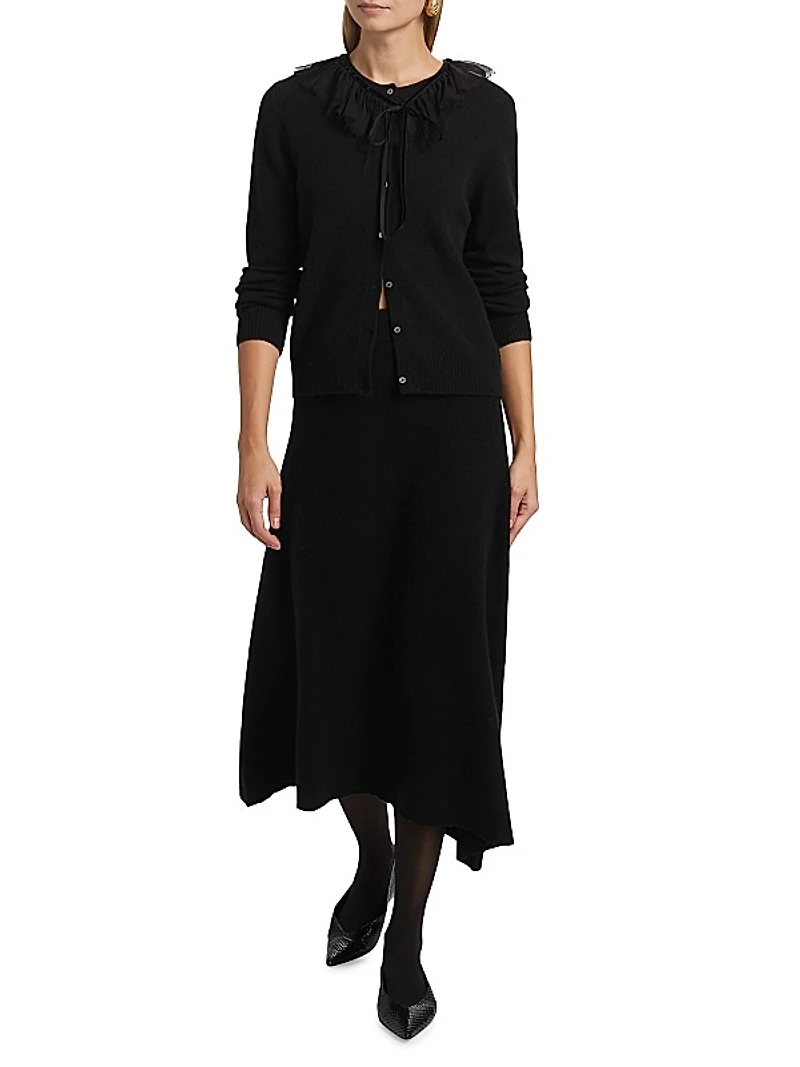 Brushed Wool A-Line Midi-Skirt