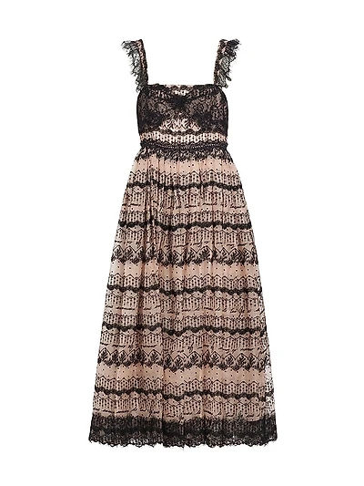 Fen Lace-Trim Silk Sleeveless Midi-Dress