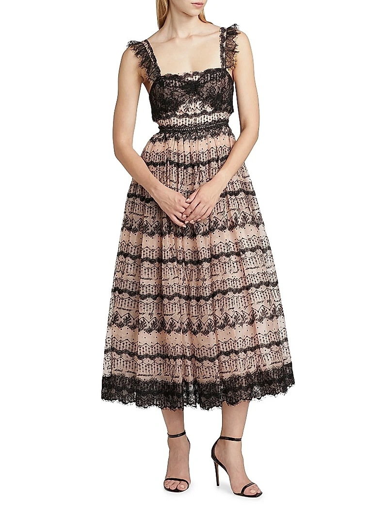 Fen Lace-Trim Silk Sleeveless Midi-Dress