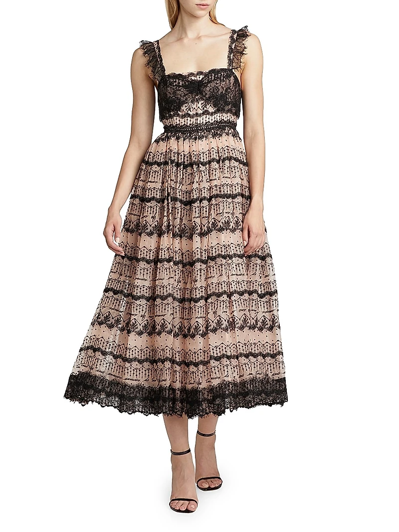 Fen Lace-Trim Silk Sleeveless Midi-Dress