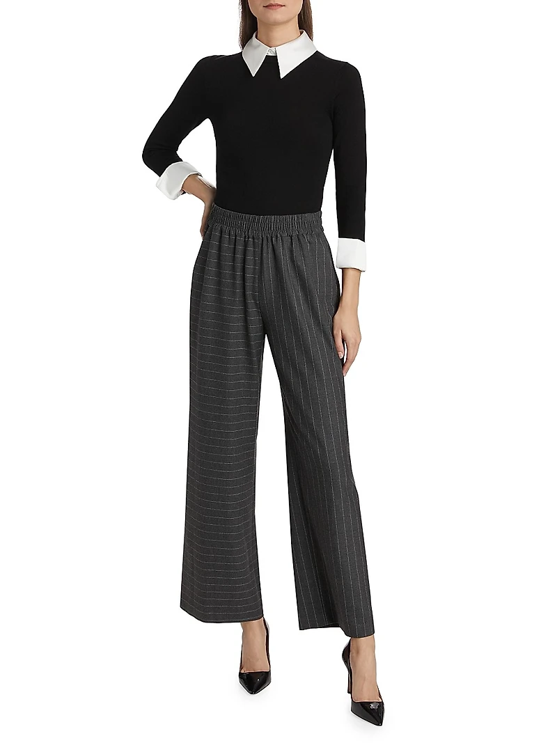 Benny Pinstriped Wide-Leg Pants