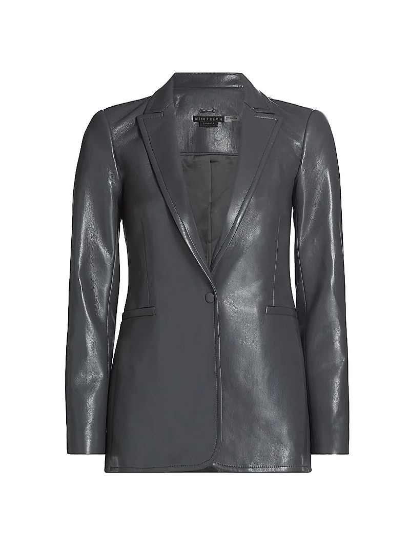 Breann Faux-Leather Single-Breasted Blazer