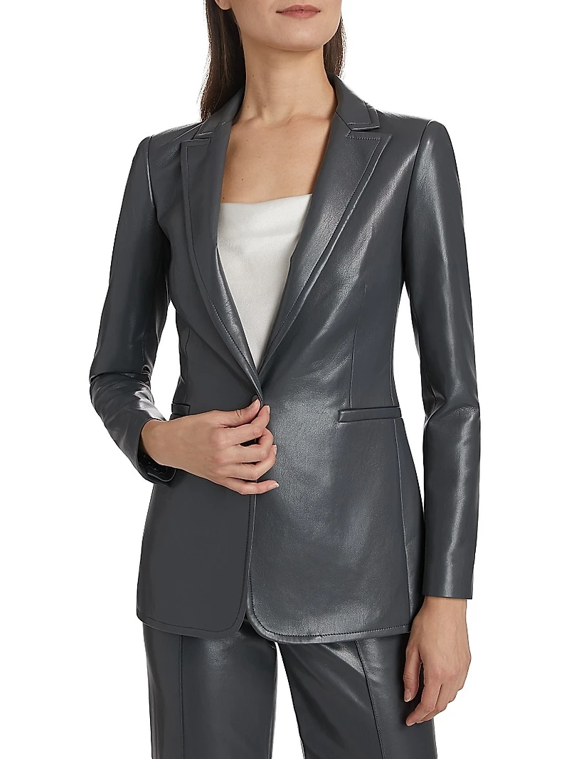 Breann Faux-Leather Single-Breasted Blazer