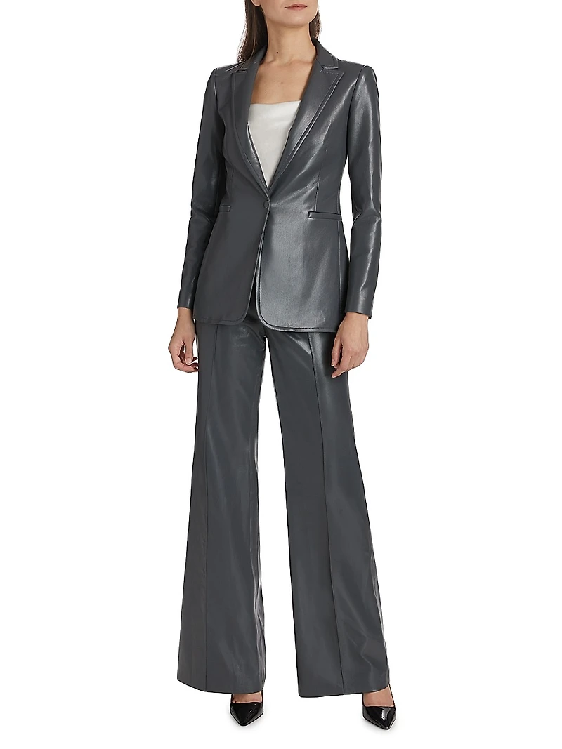 Breann Faux-Leather Single-Breasted Blazer
