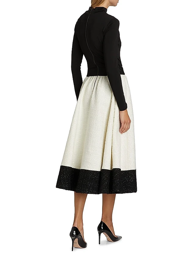 chara two tone tweed midi dress Alice + Olivia Chara Two-Tone Tweed Midi-Dress