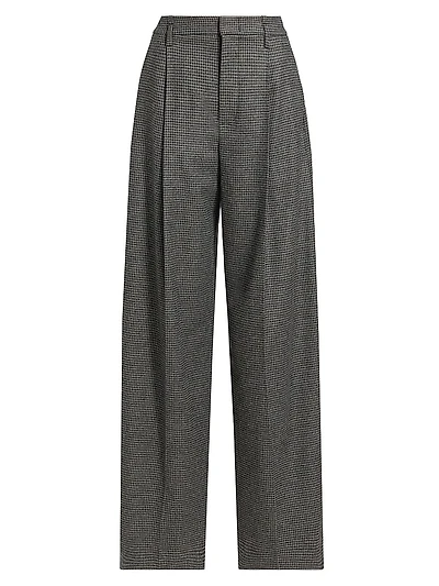 Check Wool-Blend Wide Leg Pants