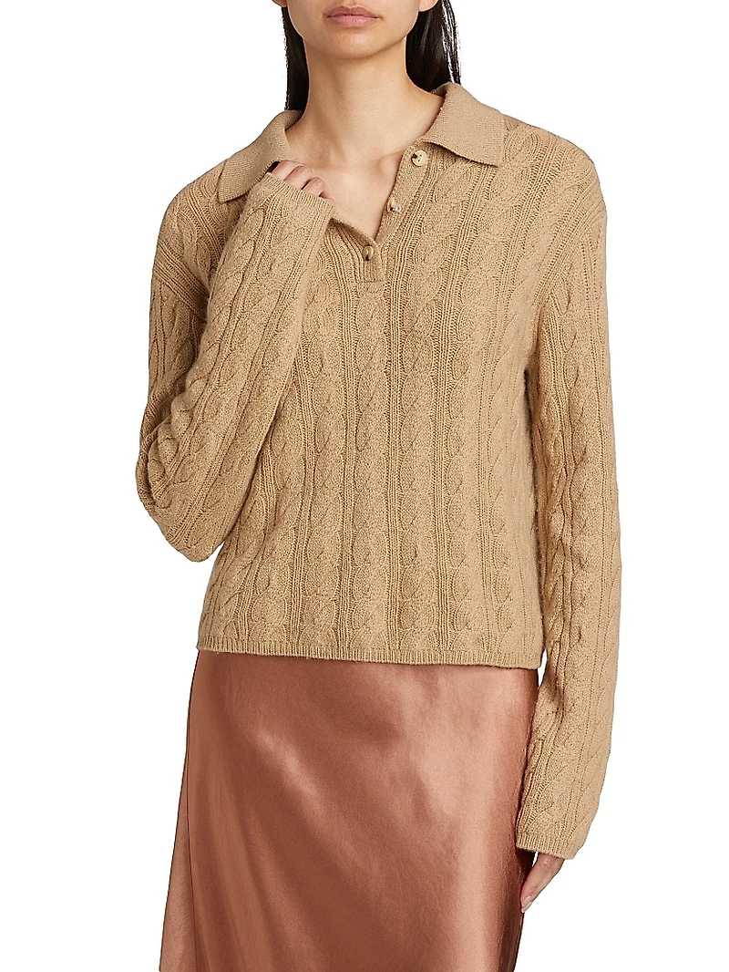 Wool & Cashmere Cable-Knit Polo Sweater