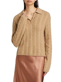 Wool & Cashmere Cable-Knit Polo Sweater