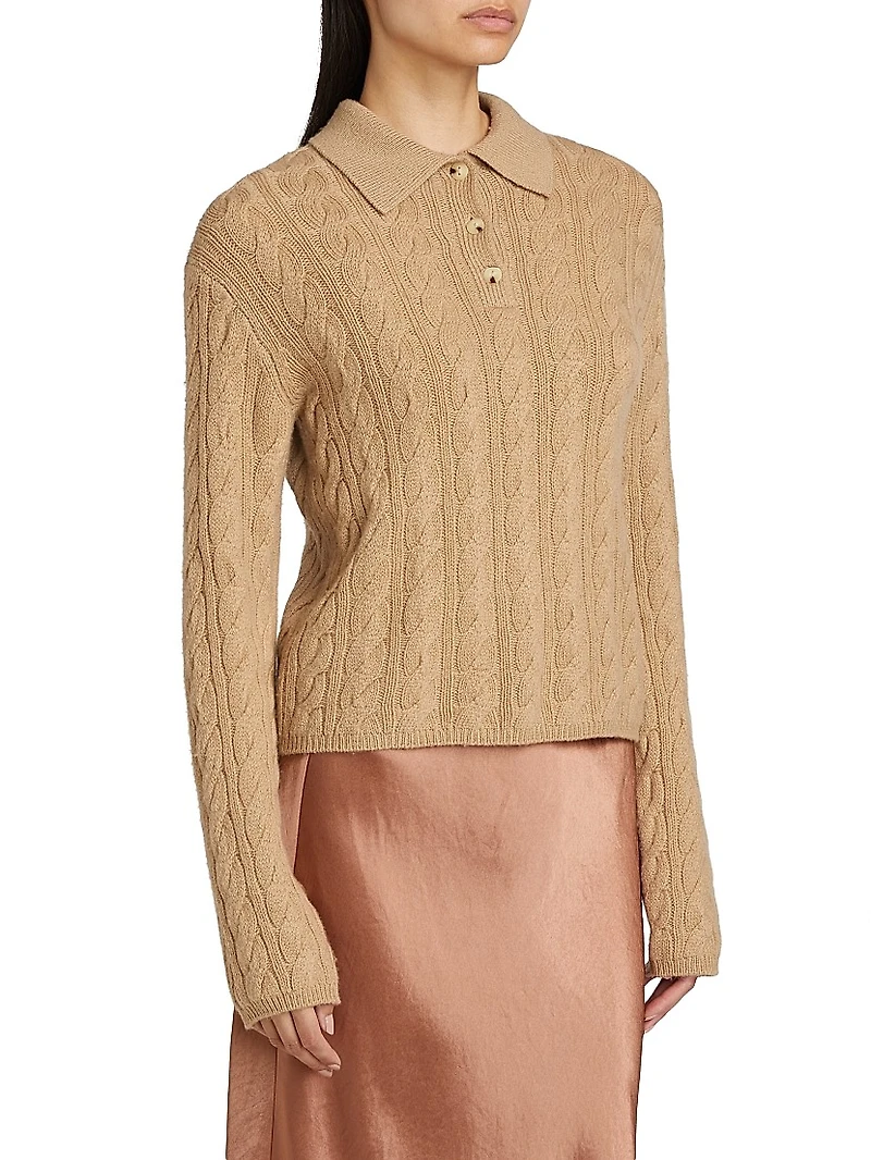 Wool & Cashmere Cable-Knit Polo Sweater