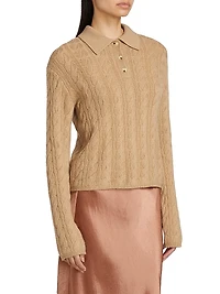 Wool & Cashmere Cable-Knit Polo Sweater