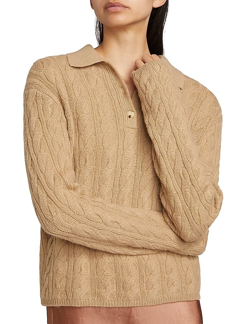 Wool & Cashmere Cable-Knit Polo Sweater