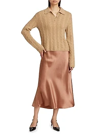 Wool & Cashmere Cable-Knit Polo Sweater