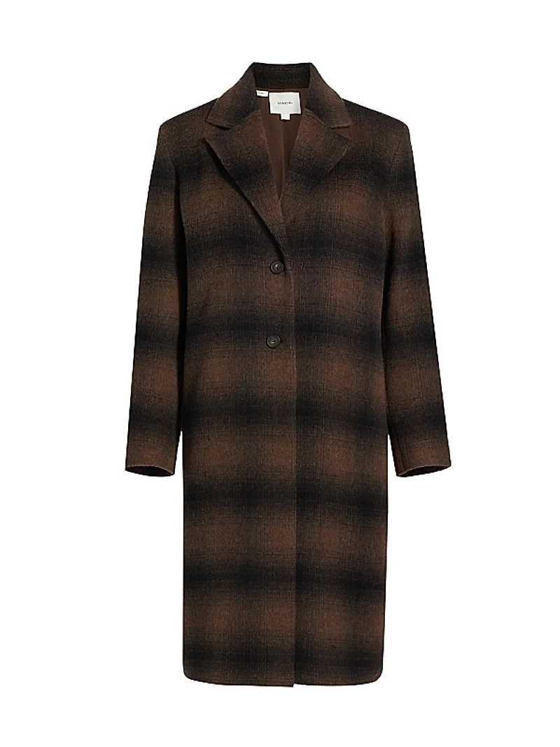 Shadow Plaid Wool-Blend Car Coat