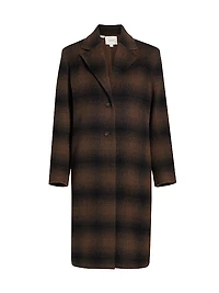 Shadow Plaid Wool-Blend Car Coat