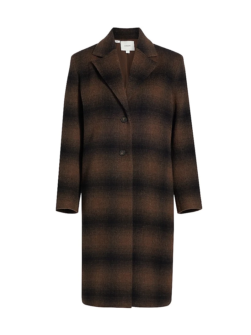 Shadow Plaid Wool-Blend Car Coat