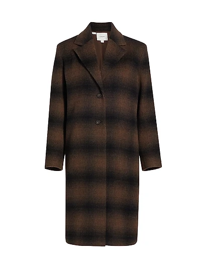 Shadow Plaid Wool-Blend Car Coat