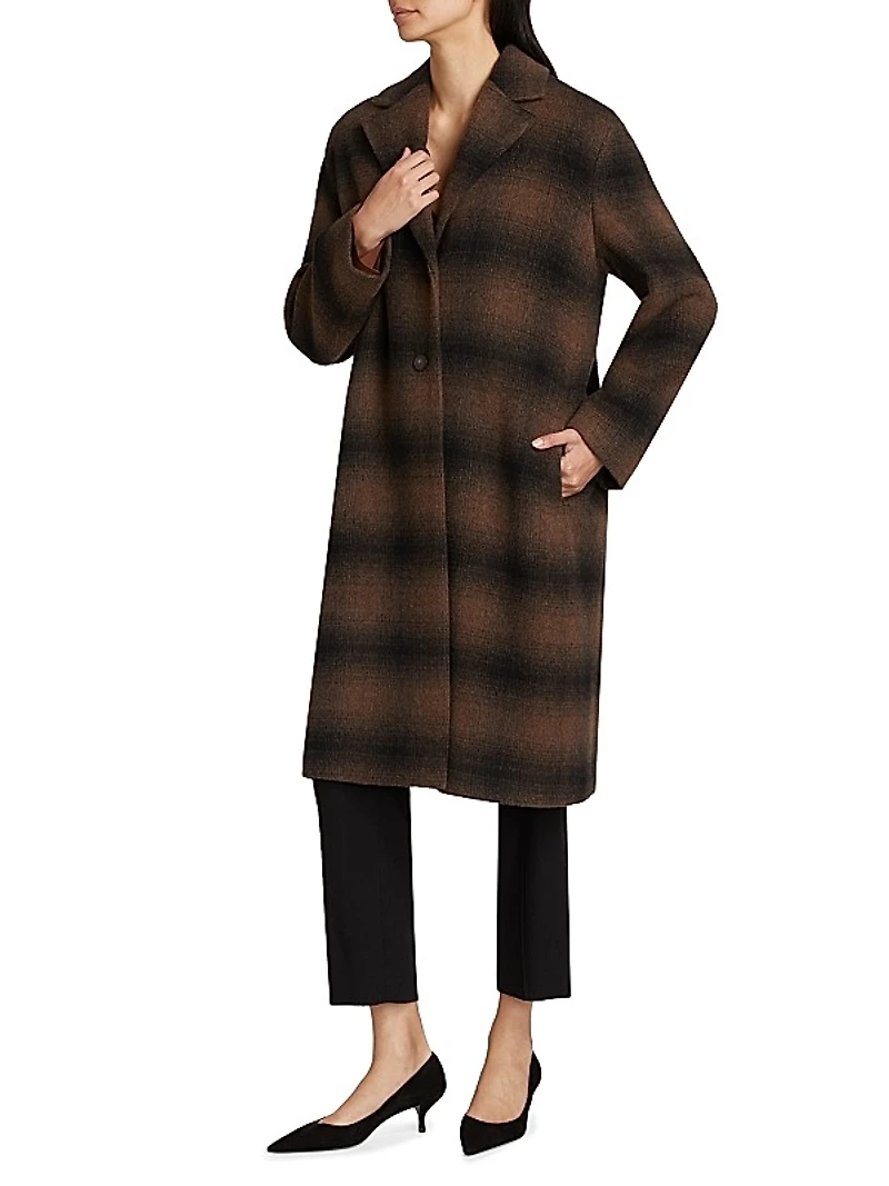 Shadow Plaid Wool-Blend Car Coat