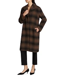 Shadow Plaid Wool-Blend Car Coat