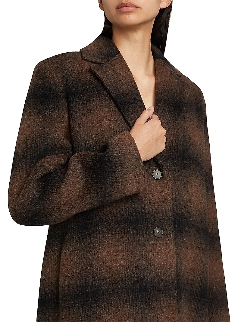 Shadow Plaid Wool-Blend Car Coat