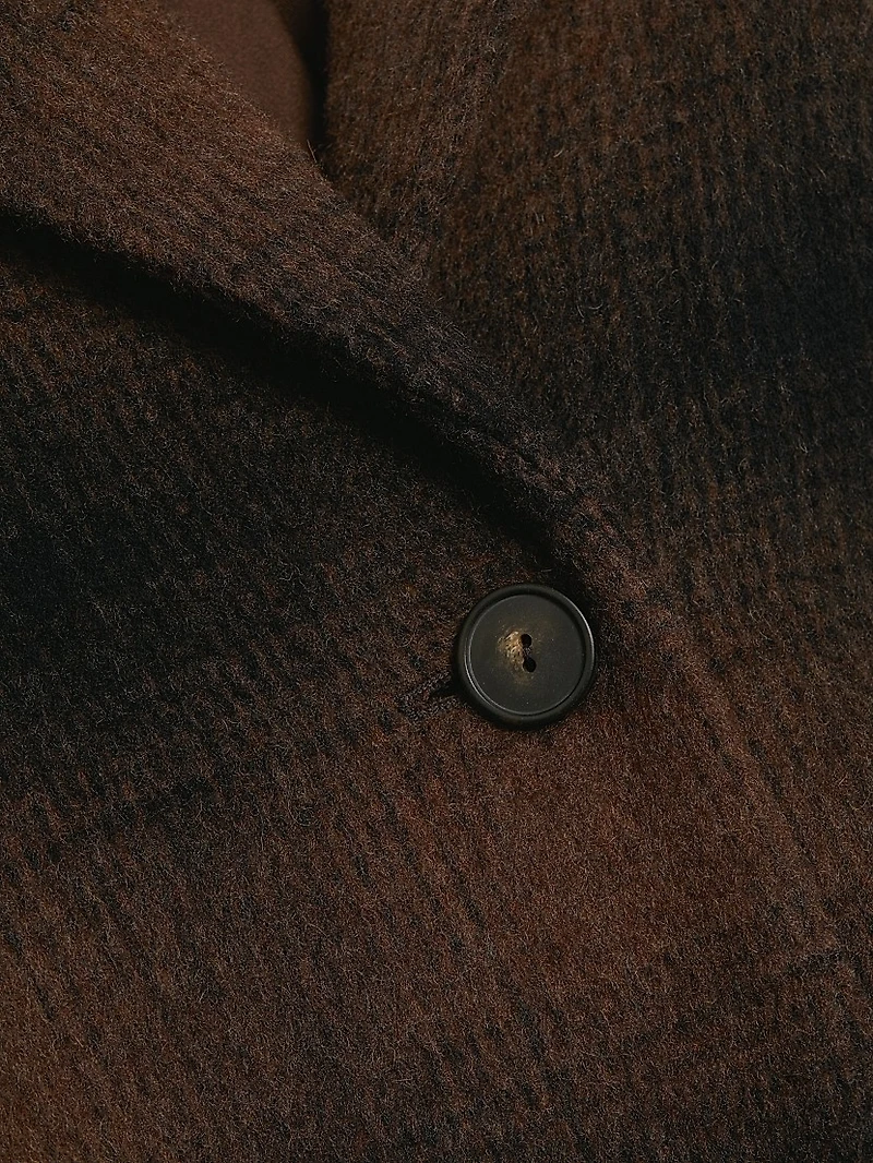 Shadow Plaid Wool-Blend Car Coat