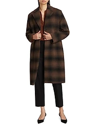 Shadow Plaid Wool-Blend Car Coat