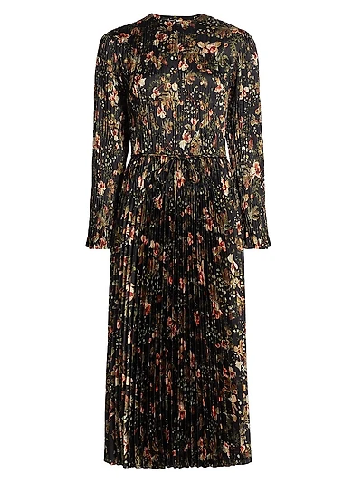 Orchid Vine Pleated Midi-Dress