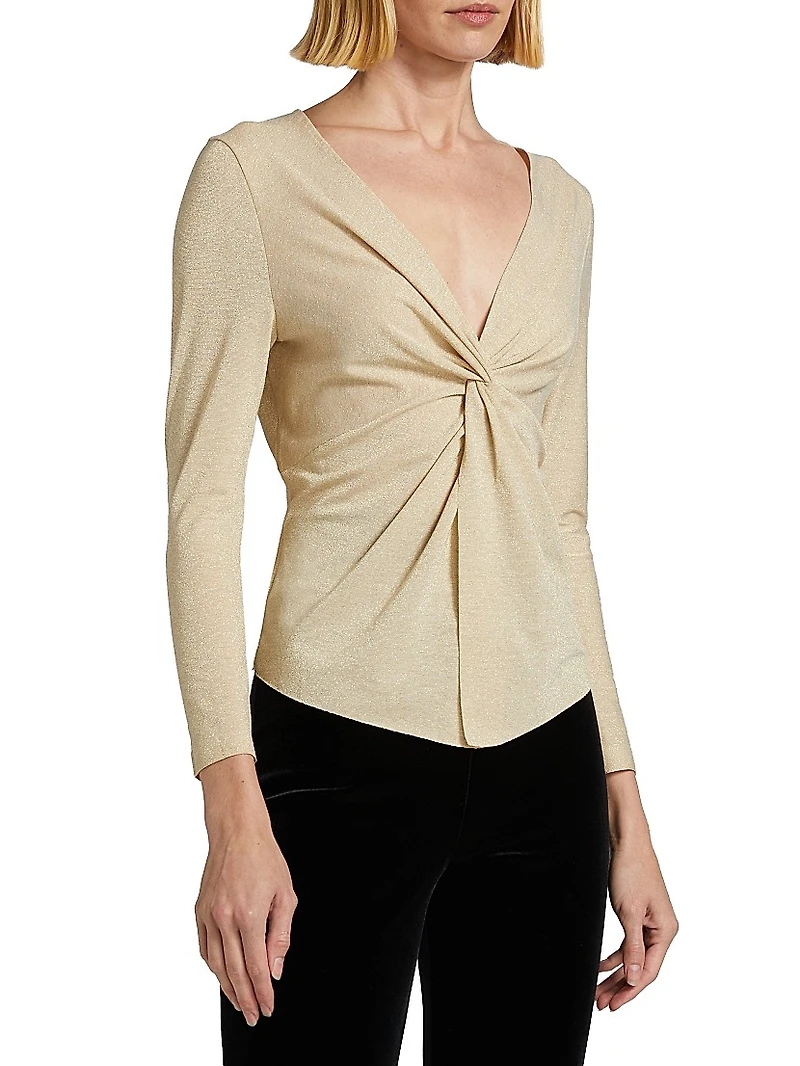 Oksa Splendid Milu Gathered Jersey V-Neck Top