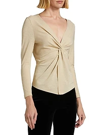 Oksa Splendid Milu Gathered Jersey V-Neck Top