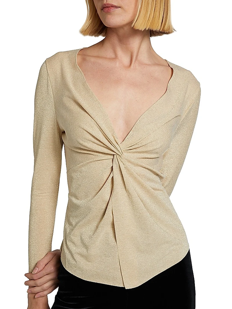 Oksa Splendid Milu Gathered Jersey V-Neck Top