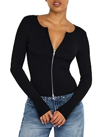 Virgo Rib-Knit Zip Sweater