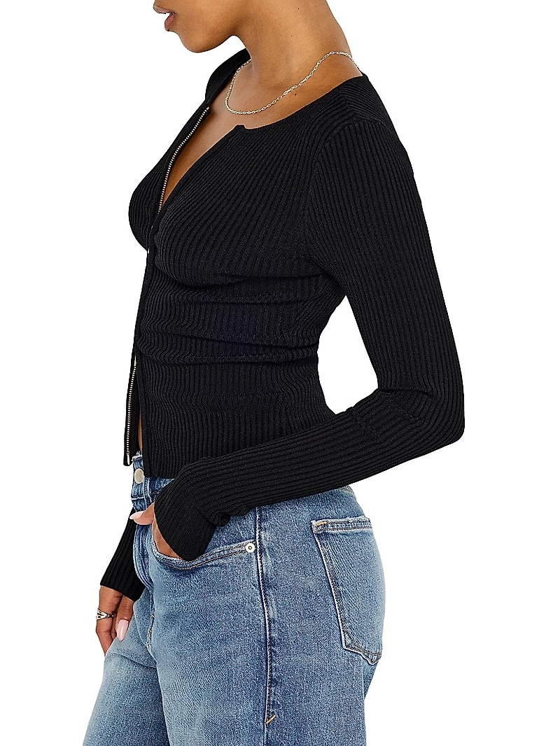 Virgo Rib-Knit Zip Sweater