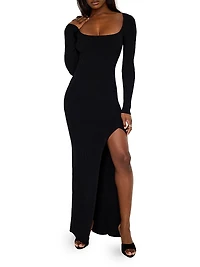 Virgo Rib-Knit Body-Con Gown