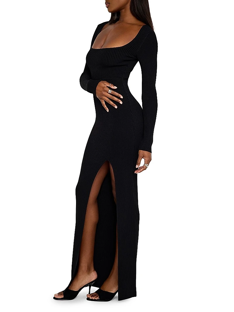 Virgo Rib-Knit Body-Con Gown