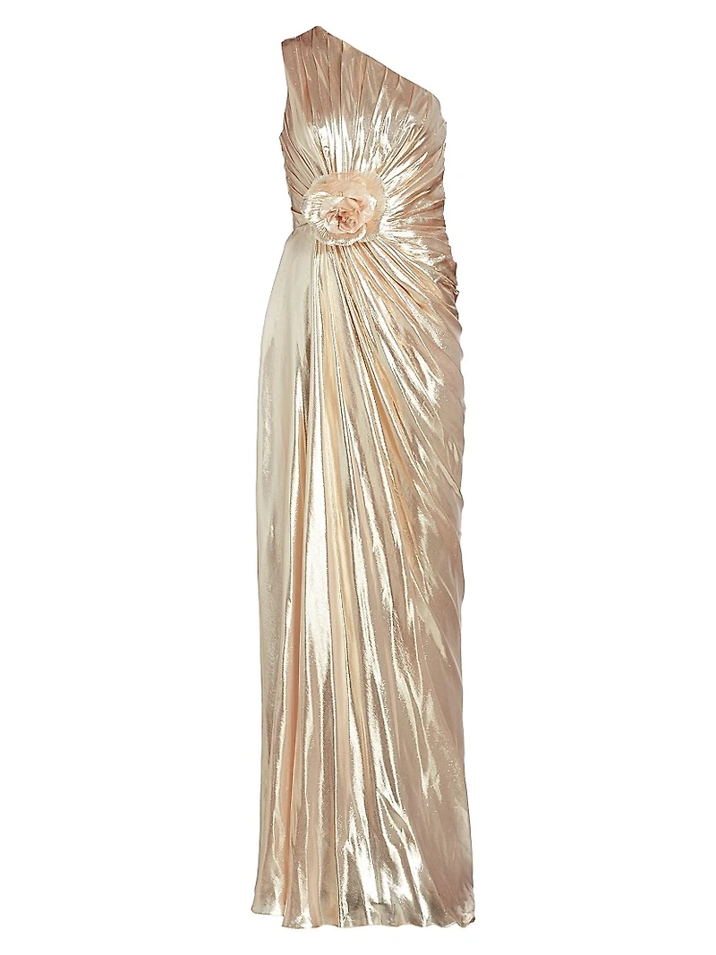 Metallic Chiffon One-Shoulder Gown