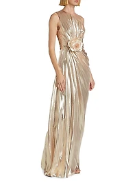 Metallic Chiffon One-Shoulder Gown