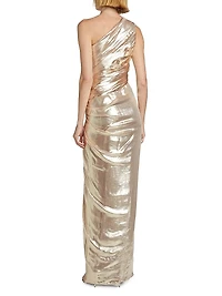 Metallic Chiffon One-Shoulder Gown