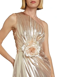 Metallic Chiffon One-Shoulder Gown