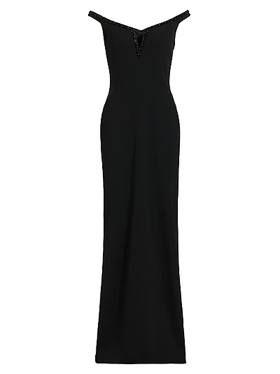 Sequined Split V-Neck Crêpê Gown