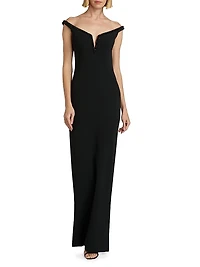 Sequined Split V-Neck Crêpê Gown