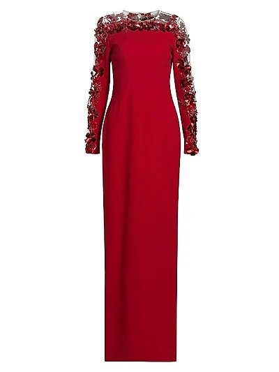 Embellished Illusion Crêpe Gown