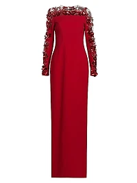 Embellished Illusion Crêpe Gown