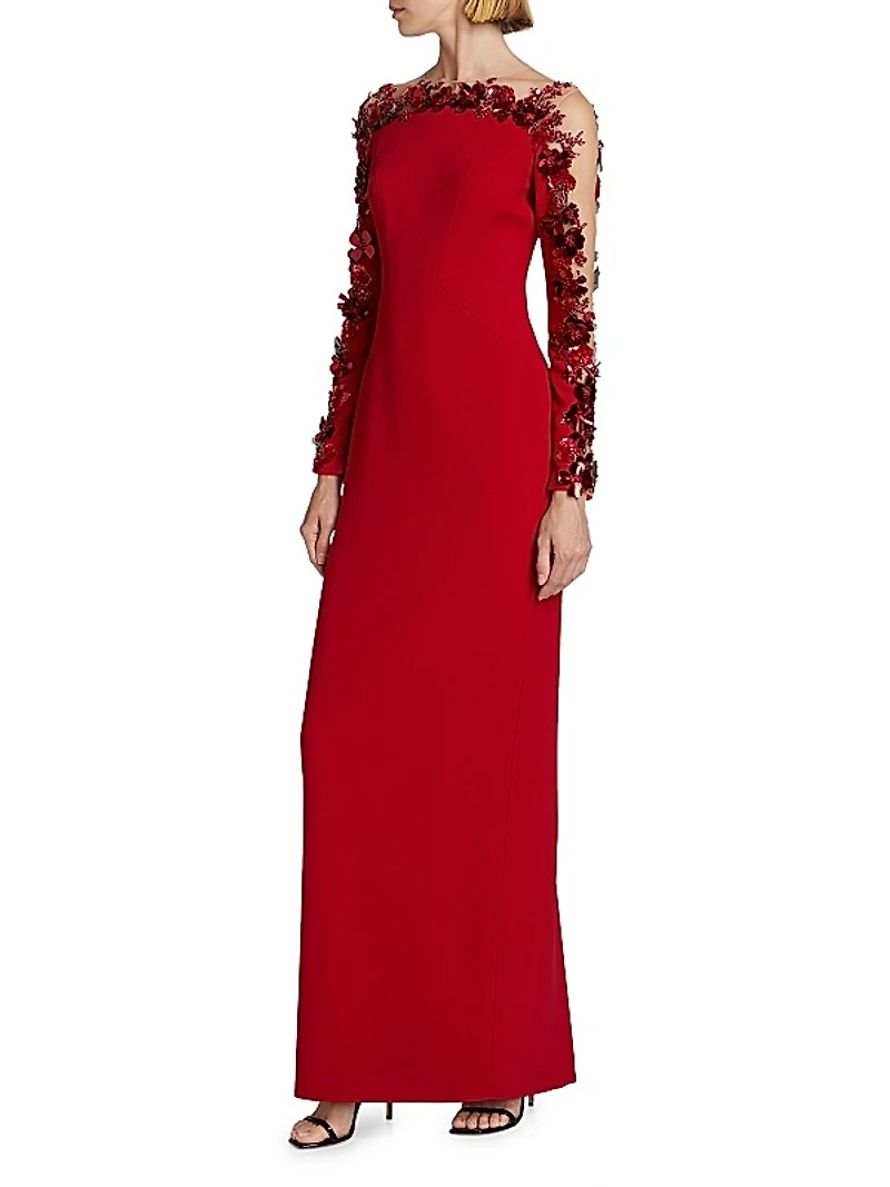 Embellished Illusion Crêpe Gown