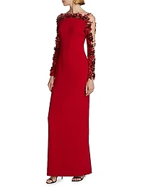 Embellished Illusion Crêpe Gown