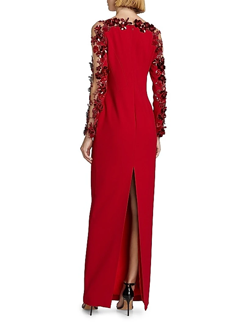 Embellished Illusion Crêpe Gown